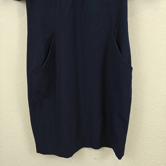 M.M. LaFleur New York Sheath Dress Navy Blue V-neck Short Sleeves Knee Length 8 - Picture 2 of 12